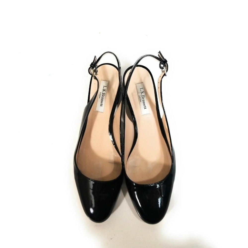 LK Bennett Black Patent Leather Slingback Heels Size 39.5
